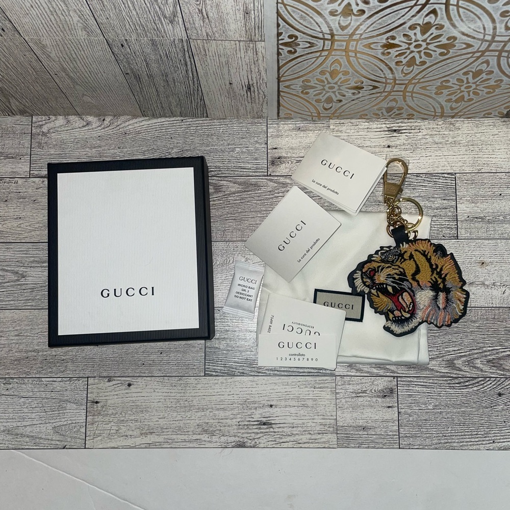 Gucci Tiger Head Keychain Charm - Yellow, Black, White - Picture 3 of 6